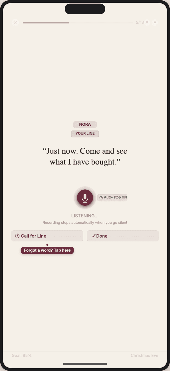 Active rehearsal with scene partner reading lines aloud