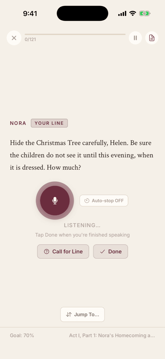 Running audition sides out loud in Call for Line