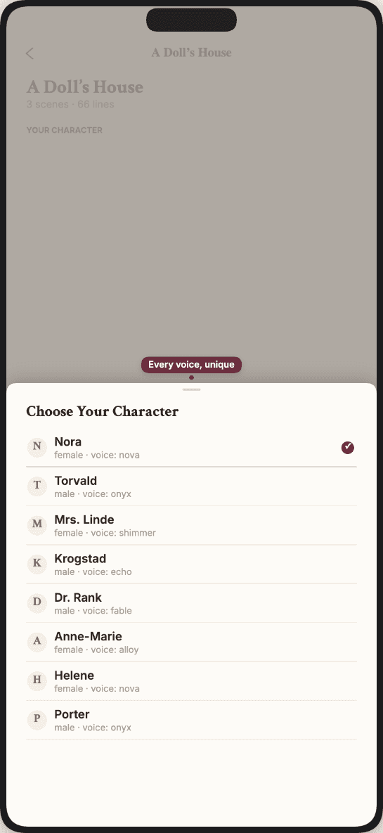 Script parsed into scenes and characters